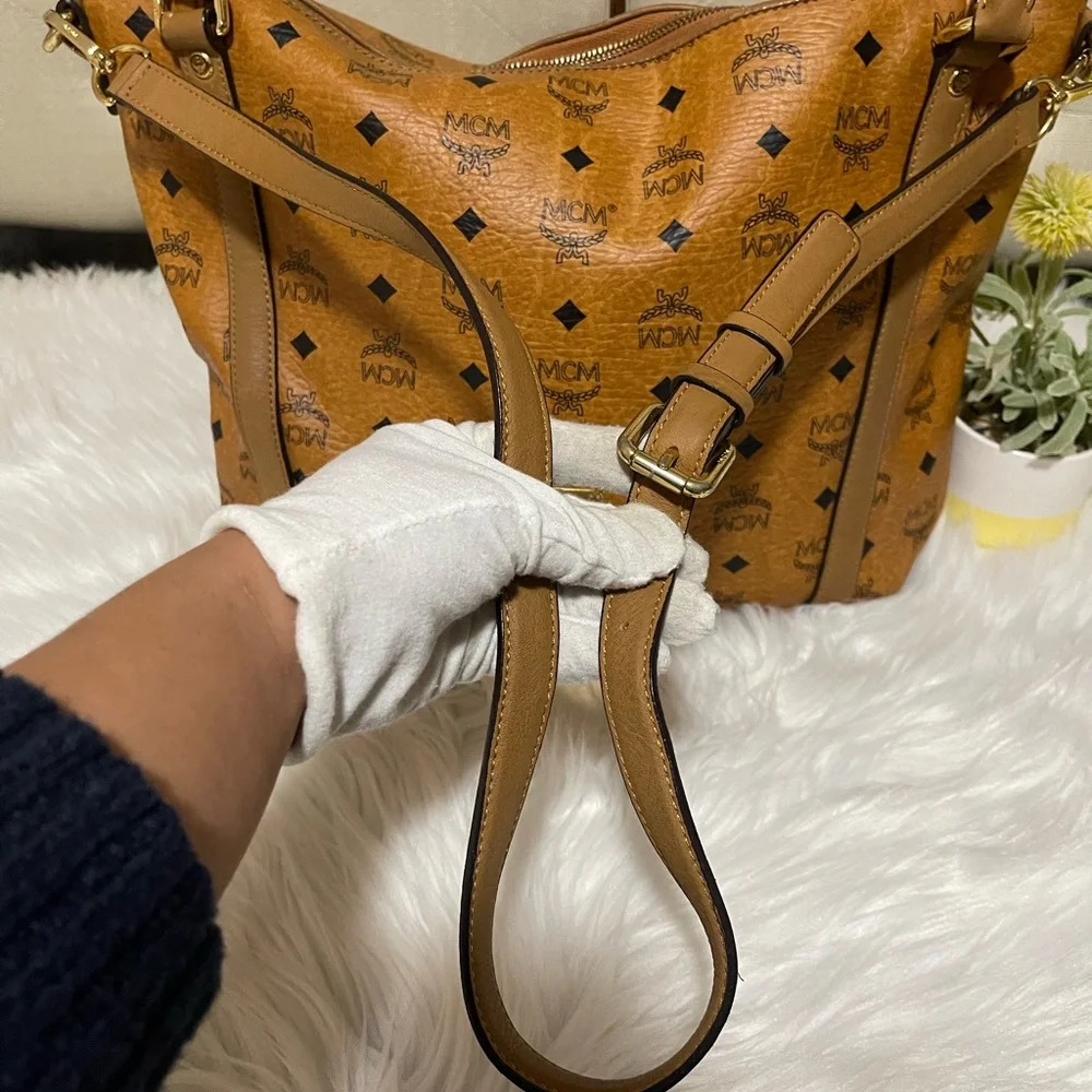 MCM Cognac/Black Visetos Logo Tote Shoulder Bag